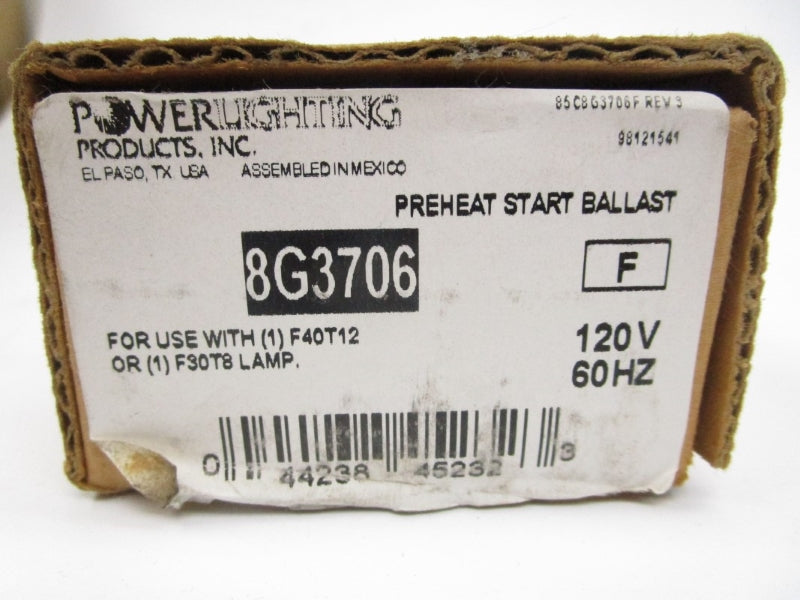 POWER LIGHTING PRODUCTS 8G3706 120V 0.60A NSMP