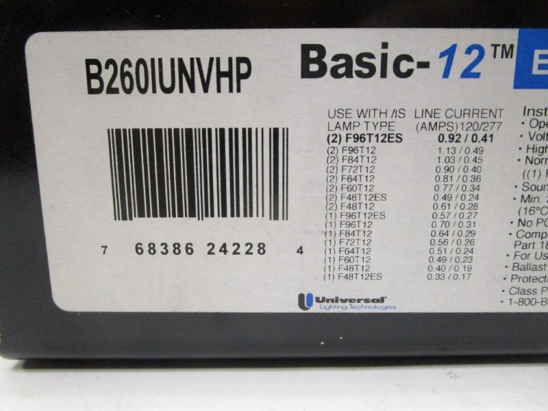 UNIVERSAL LIGHTING TECHNOLOGIES B260IUNVHP 120-277VAC NSMP
