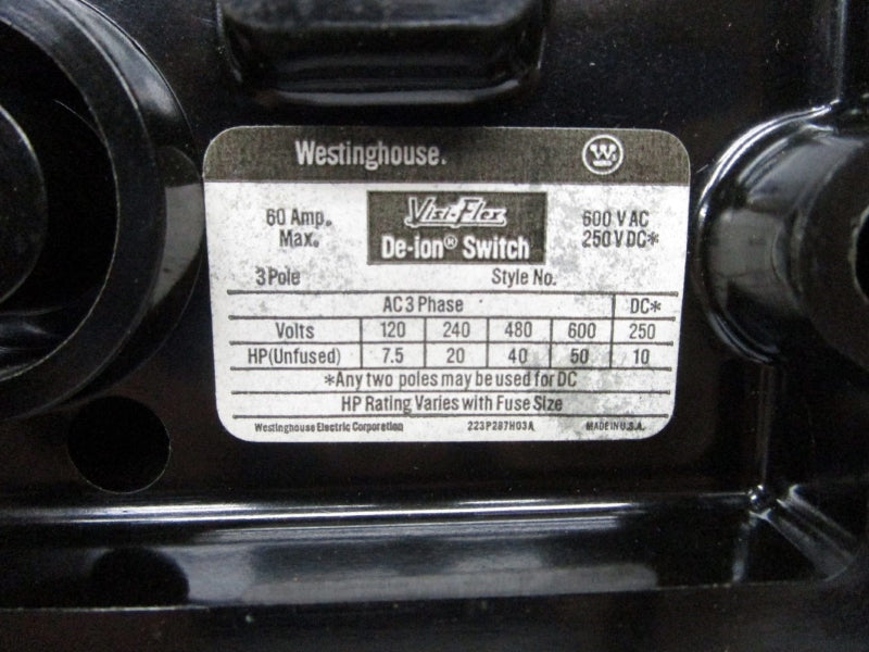 WESTINGHOUSE 2607D66G13 600VAC 60A NSMP