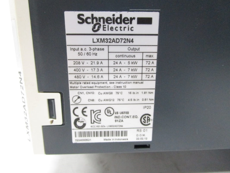 SCHNEIDER ELECTRIC LXM32AD72N4 480V 14.6A NSMP