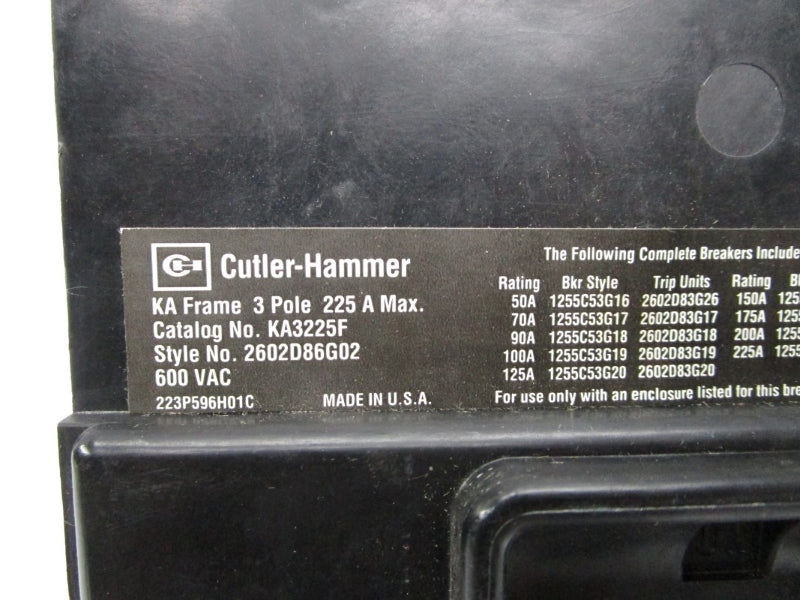 CUTLER HAMMER KA3225F 600VAC 225A NSNP