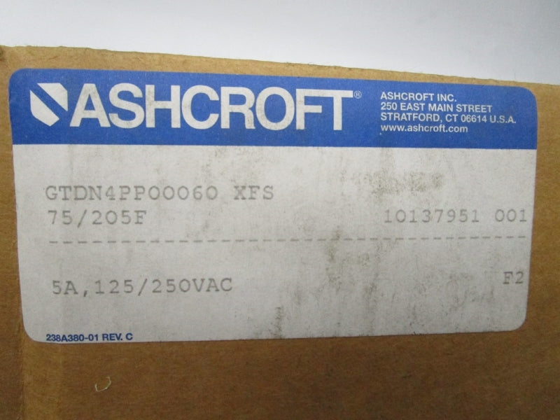 ASHCROFT GTDN4PP00060XFS 125-250VAC 5A 72/205'F NSMP
