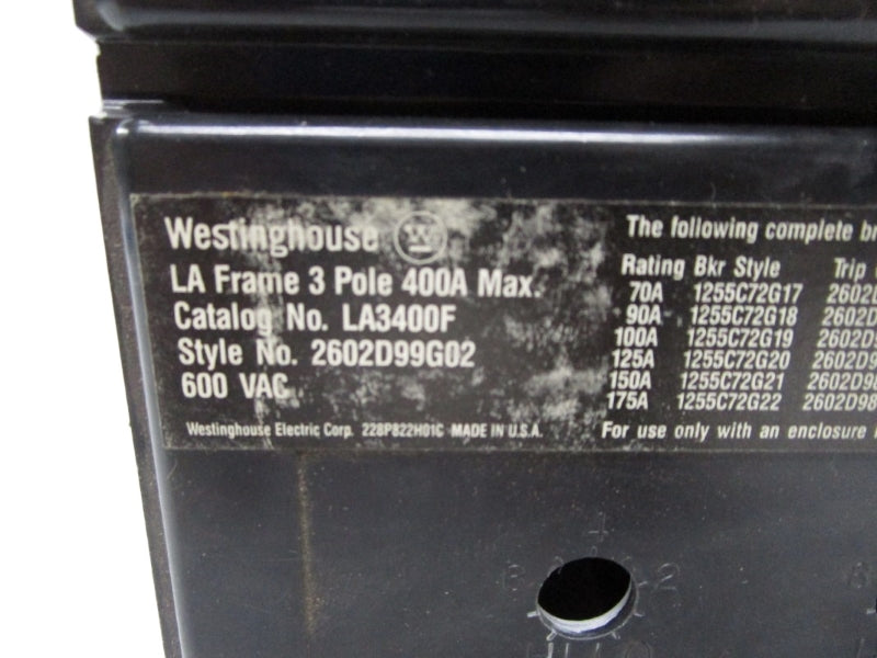 WESTINGHOUSE LA3400F 600VAC 400A (FRAME ONLY) NSNP