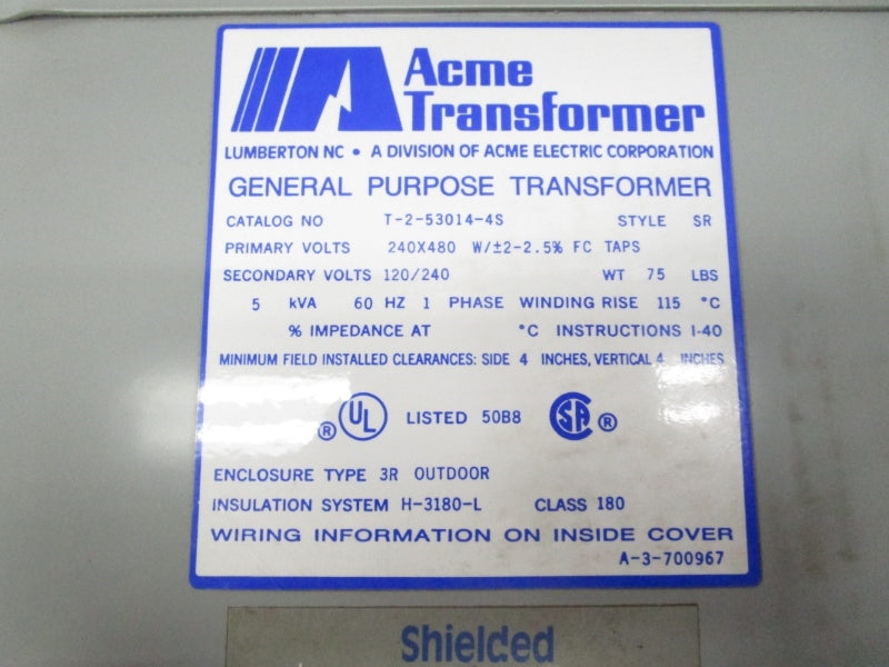 ACME TRANSFORMER T-2-53014-4S 480V UNMP