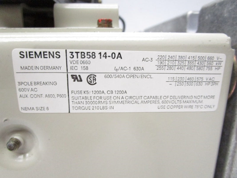 SIEMENS 3TB5814-0AF0 110-127V 630A NSMP