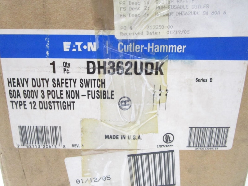 CUTLER HAMMER DH362UDK SER. D 600VAC 60A NSMP