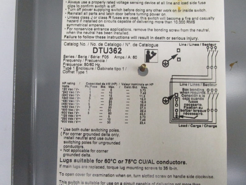 SQUARE D DTU362 SER. F05 600VAC 60A NSMP