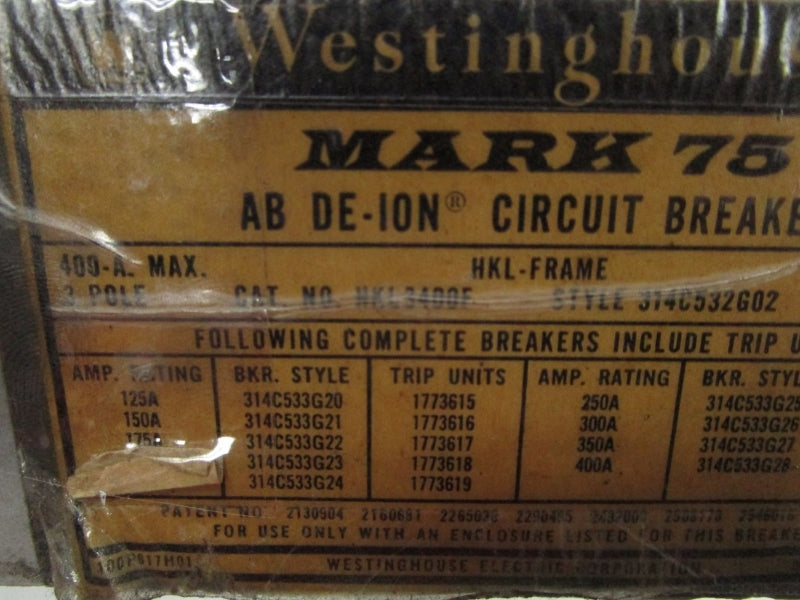 WESTINGHOUSE HKL3400F 314C532G02 600VAC 175A UNMP