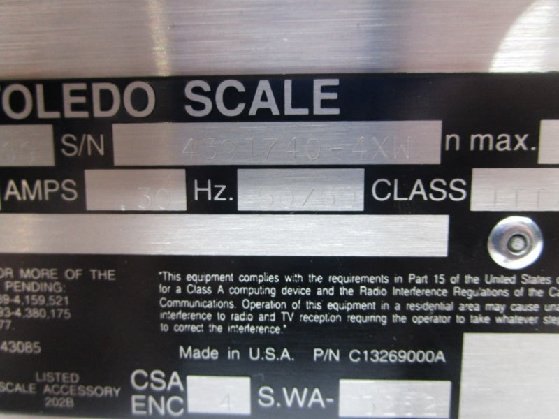 TOLEDO SCALE 8142 120V 0.30A NSNP