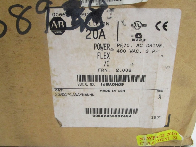 ALLEN BRADLEY 20AD1P1A3AYNANNN SER. A F/W 2.008 480VAC 1.3A NSMP