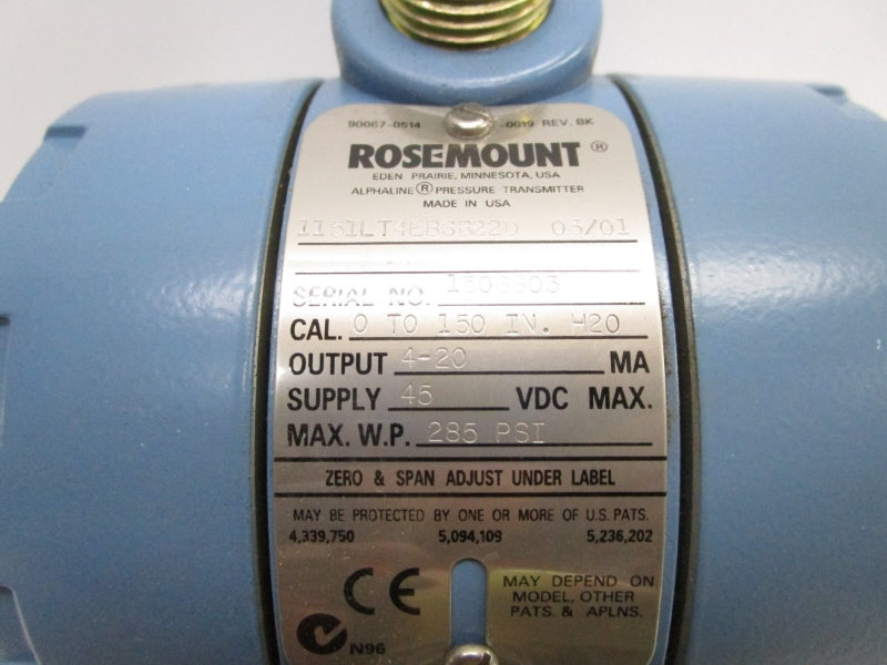 ROSEMOUNT 1151LT4EB6B22D 45VDC 285PSI NSNP