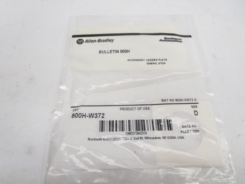 ALLEN BRADLEY 800H-W372 SER. D NSMP