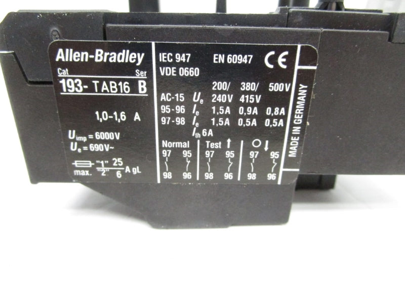 ALLEN BRADLEY 193-TAB16 SER. B 600VAC 1.0-1.6A (WH) NSMP