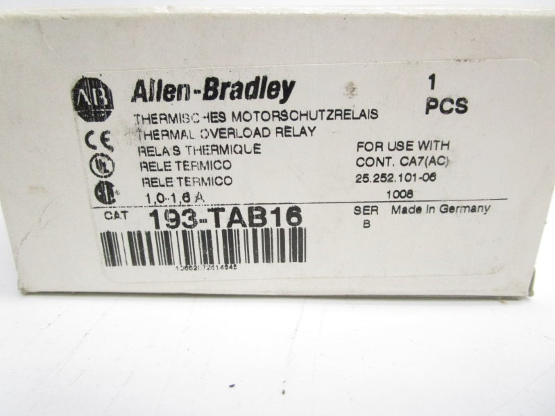 ALLEN BRADLEY 193-TAB16 SER. B 600VAC 1.0-1.6A (WH) NSMP