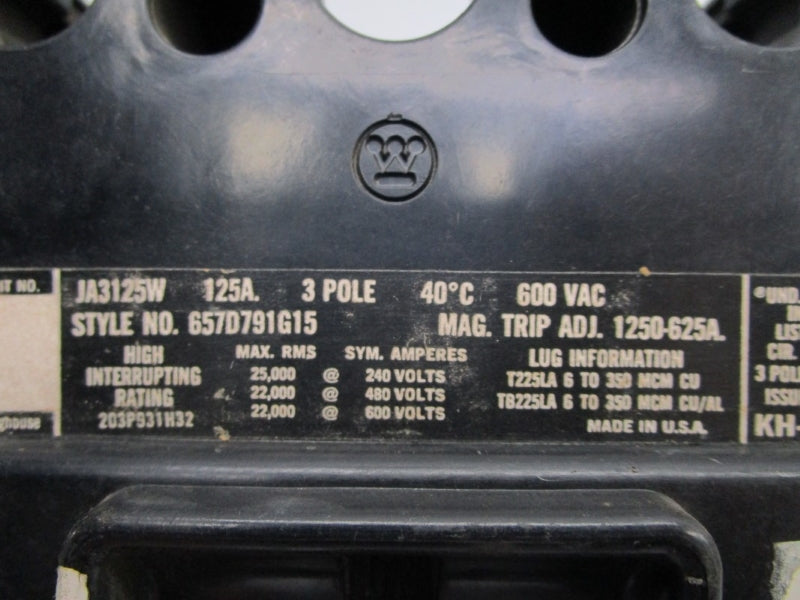 WESTINGHOUSE JA3125W 600VAC 125A UNMP