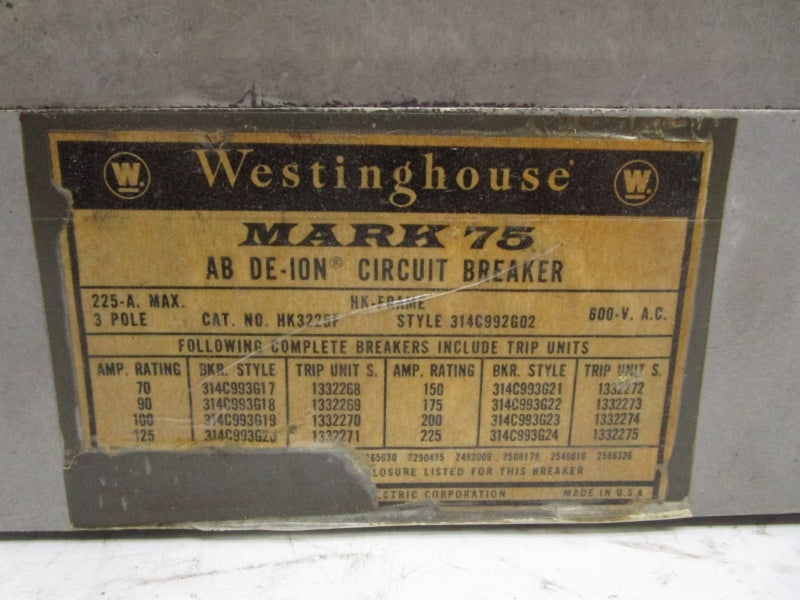 WESTINGHOUSE HK3225F 600VAC 225A (FRAME ONLY) UNMP