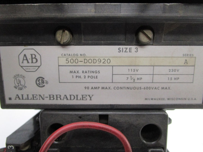 ALLEN BRADLEY 500-DOD920 SER. A 120V 90A UNMP