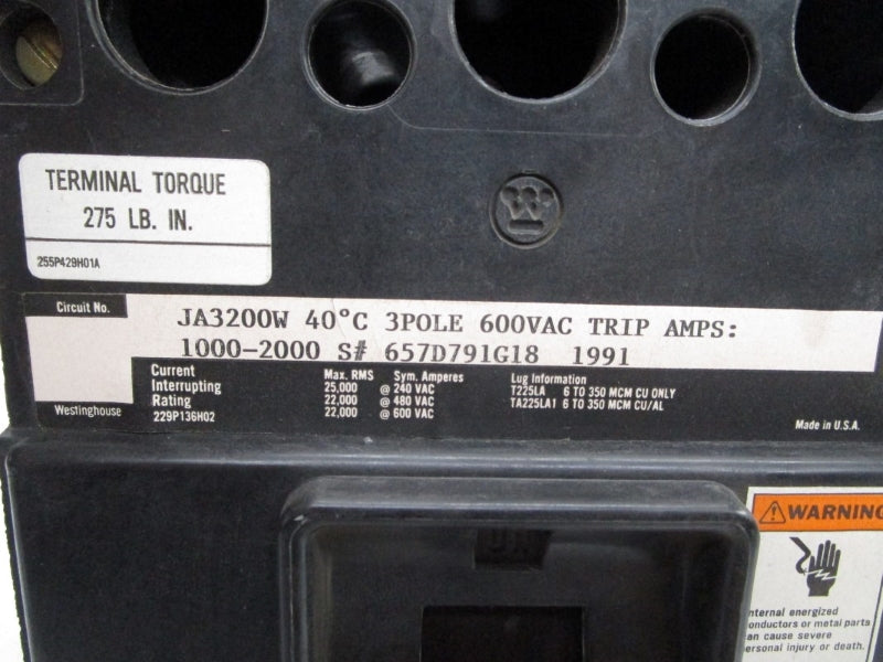 WESTINGHOUSE JA3200W 600VAC 200A NSNP
