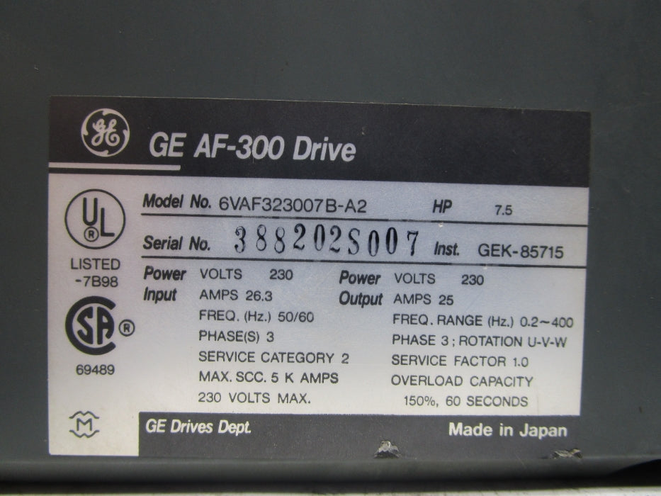 GENERAL ELECTRIC 6VAF323007B-A2 (AS PICTURED) UNMP