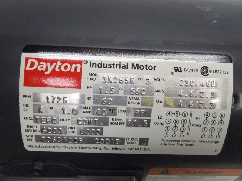 DAYTON 3N2656 230/460V 4.6/2.3A NSNP
