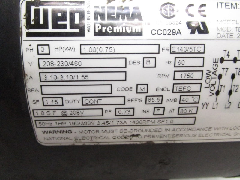 WEG 00118ET3ERS143TC 208-230/460V 3.10/1.55A NSNP