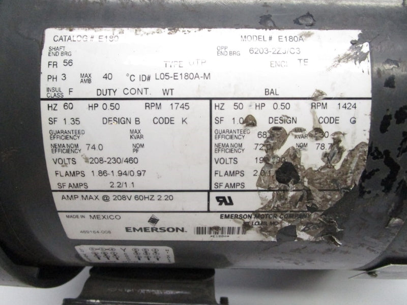 EMERSON E180 E180A 208-230/460V 1.86-1.94/0.97A UNMP