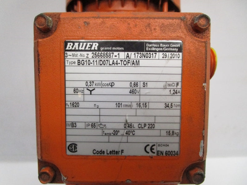 BAUER BG10-11/D07LA4-TOF/AM 2566857-1 460V 1.24A UNMP