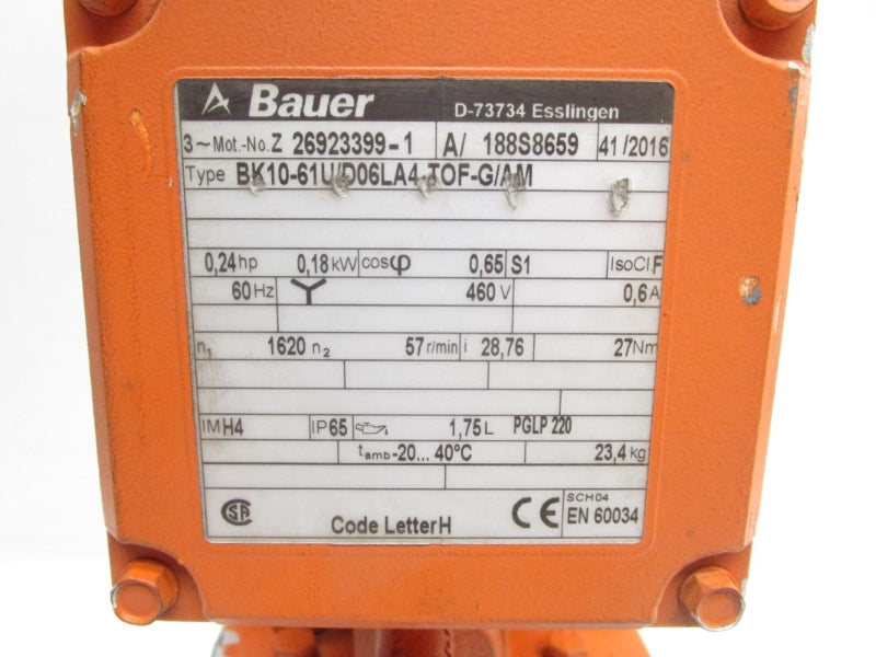 BAUER BK10-61U/D06LA4-TOF-G/AM 26923399-1 460V 0.6A UNMP