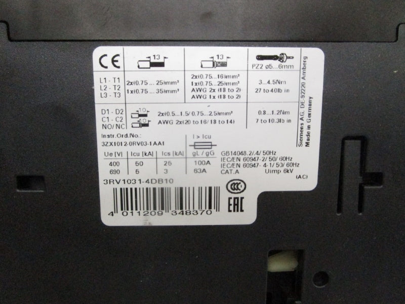 SIEMENS 3RV1031-4DB10 60V 18-25A NSMP