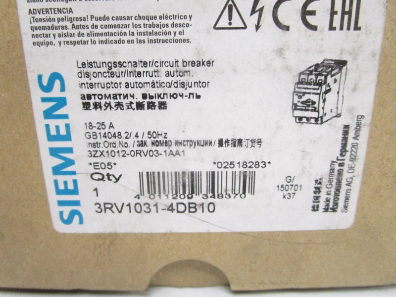 SIEMENS 3RV1031-4DB10 60V 18-25A NSMP
