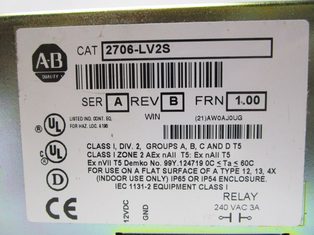 ALLEN BRADLEY 2706-LV2S SER. A F/W 1.00 NSMP