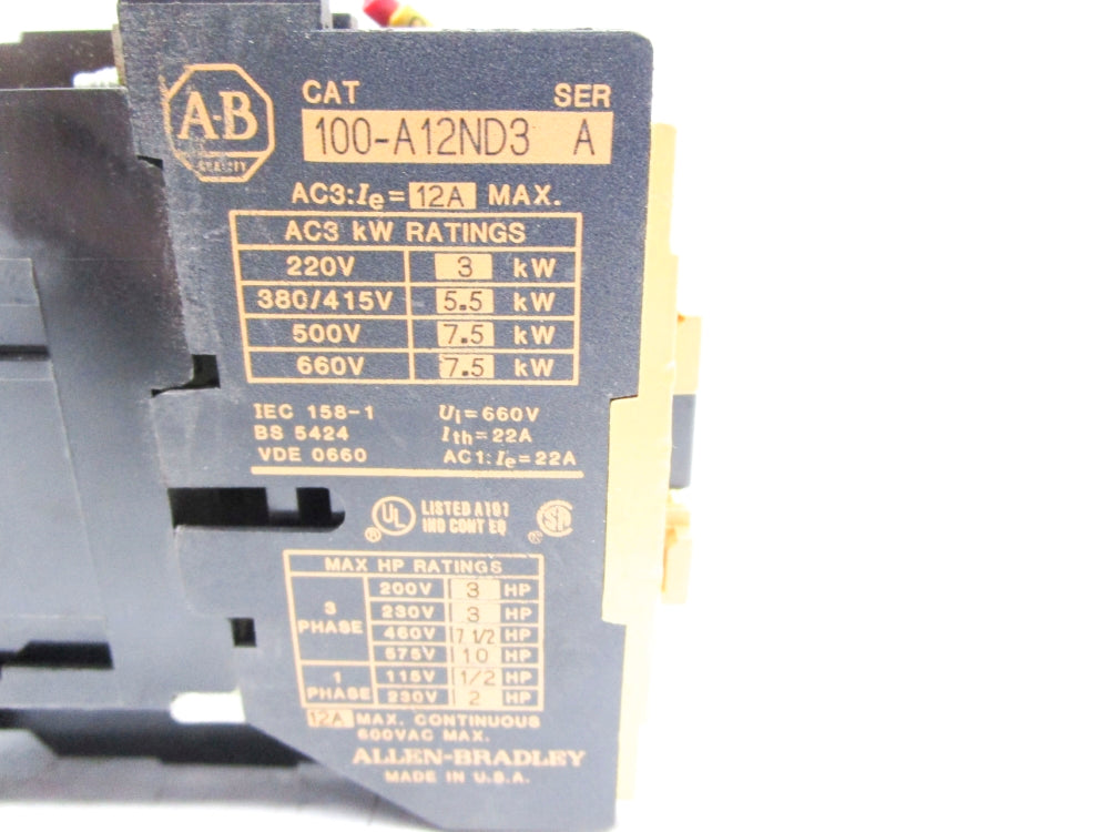 ALLEN BRADLEY 100-A12ND3 SER. A UNMP