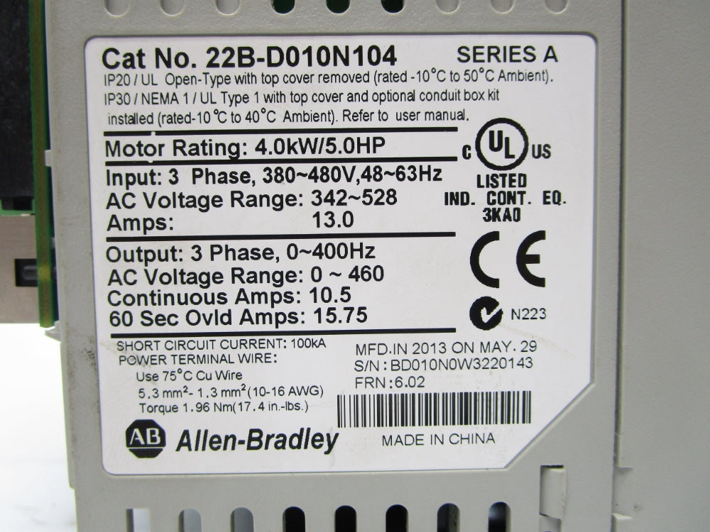 ALLEN BRADLEY 22B-D010N104 SER. A F/W 6.02 UNMP