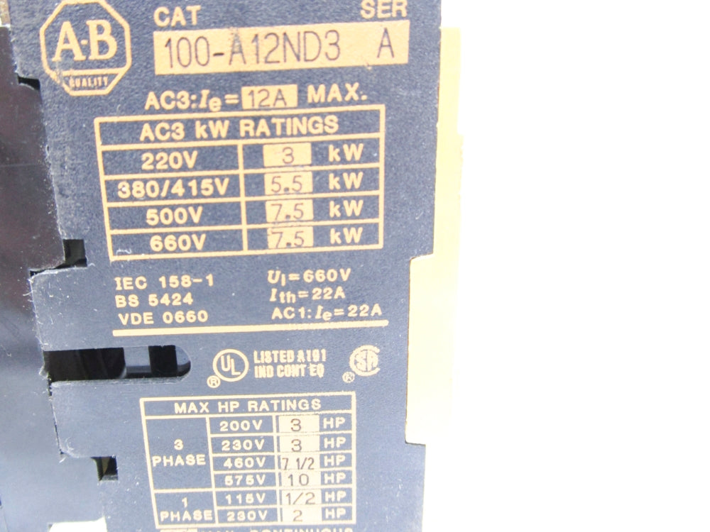 ALLEN BRADLEY 100-A12ND3 SER. A UNMP