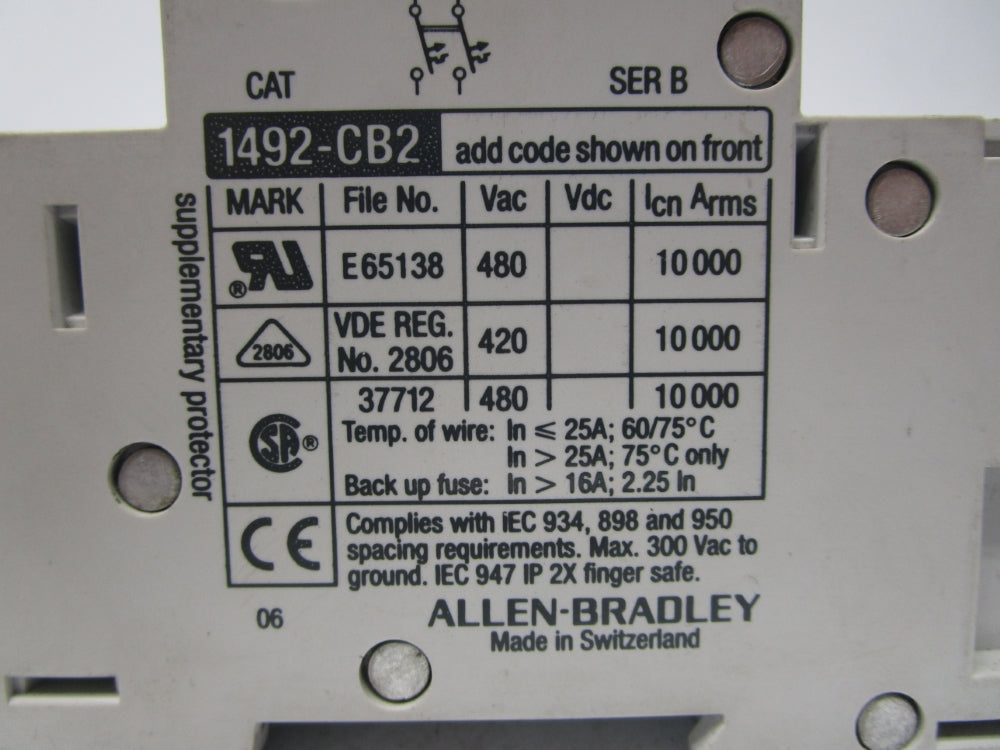 ALLEN BRADLEY 1492-CB2G070 SER. B UNMP