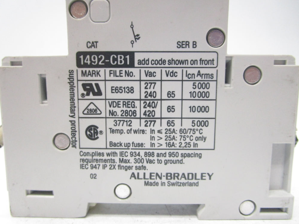 ALLEN BRADLEY 1492-CB1G100 10A 277V SER. B UNMP