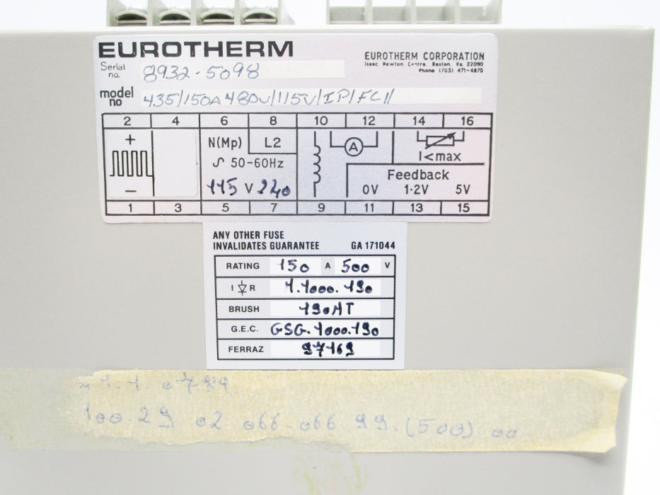 EUROTHERM 435/150A480U/115V/IP/FC11 (AS PICTURED)NSNP