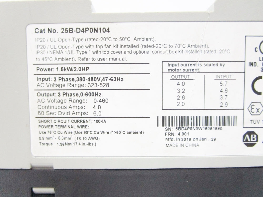 ALLEN BRADLEY 25B-D4P0N104 SER. A F/W 4.001 NSNP