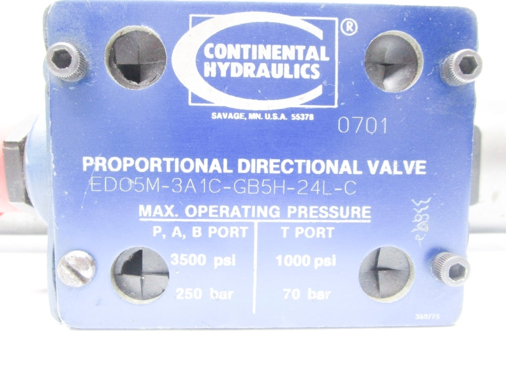CONTINENTAL HYDROLICS EDO5M-3A1C-GB5H-24L-C 1000-3500PSI UNMP