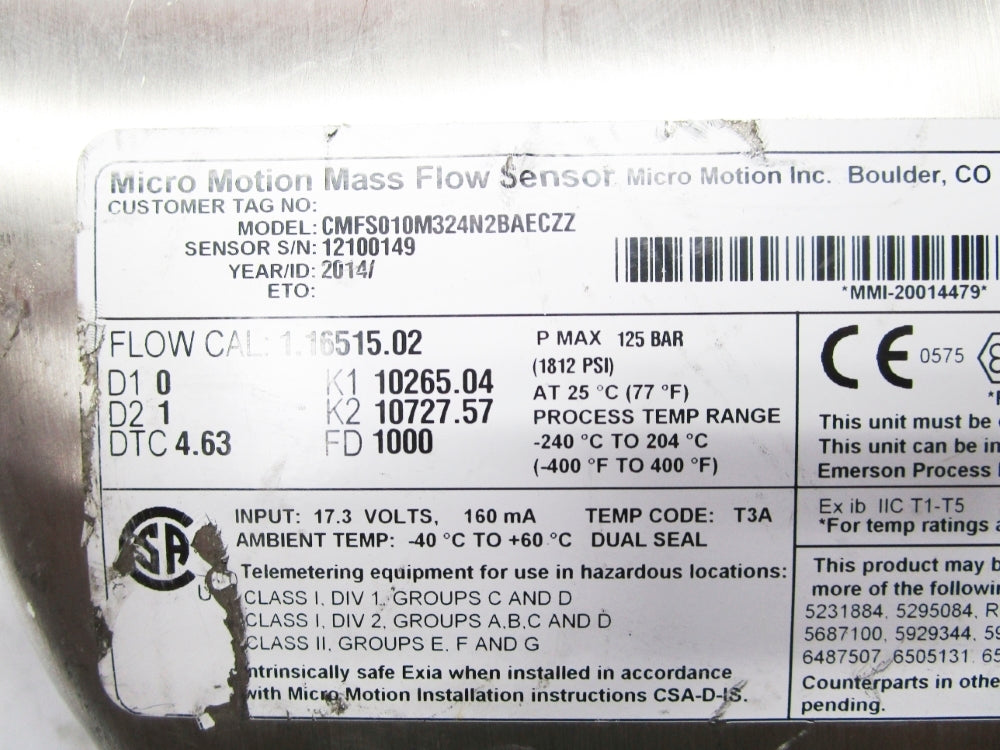 MICRO MOTION CMFS010M324N2BAECZZ UNMP