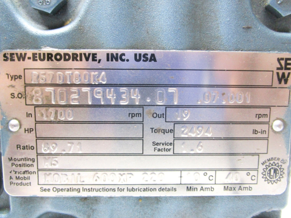 SEW-EURODRIVE R57DT80K4 UNMP