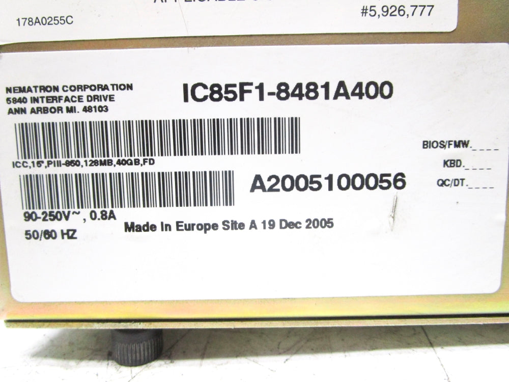 NEMATRON IC85F1-8481A400 90-250V 8A UNMP