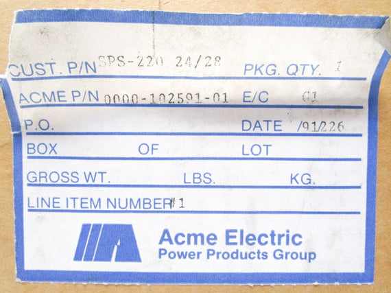 ACME ELECTRIC SPS-220 115/230V NSMP