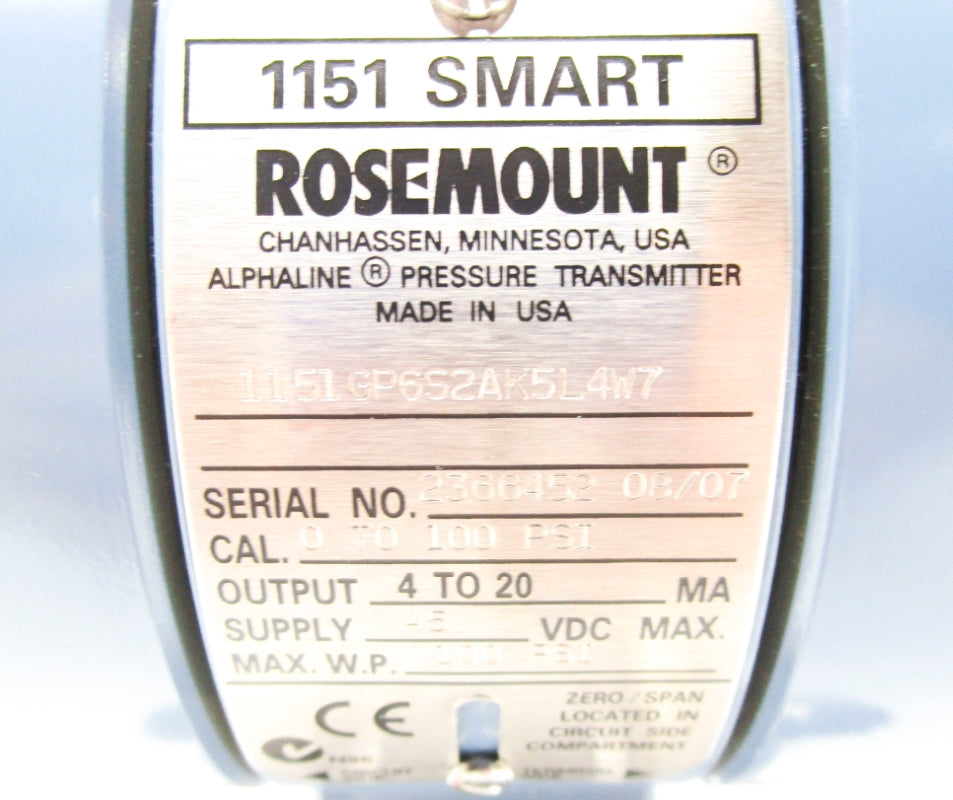 ROSEMOUNT 1151GP6S2AK5L4W7 100PSI 45VDC NSMP