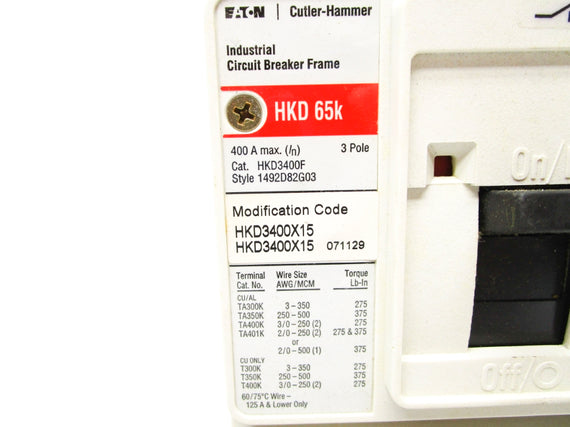 CUTLER HAMMER HKD3400X15 600VAC 400A NSMP