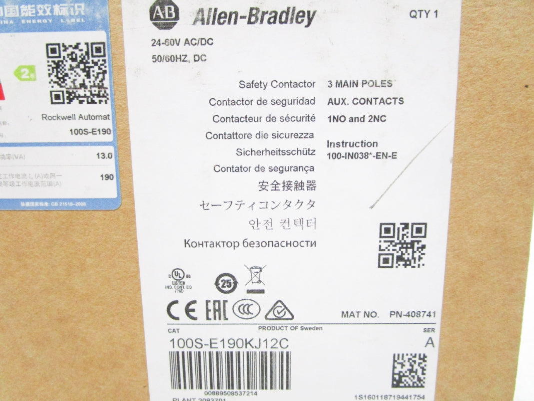 ALLEN BRADLEY 100S-E190KJ12C SER. A 24-60V NSMP