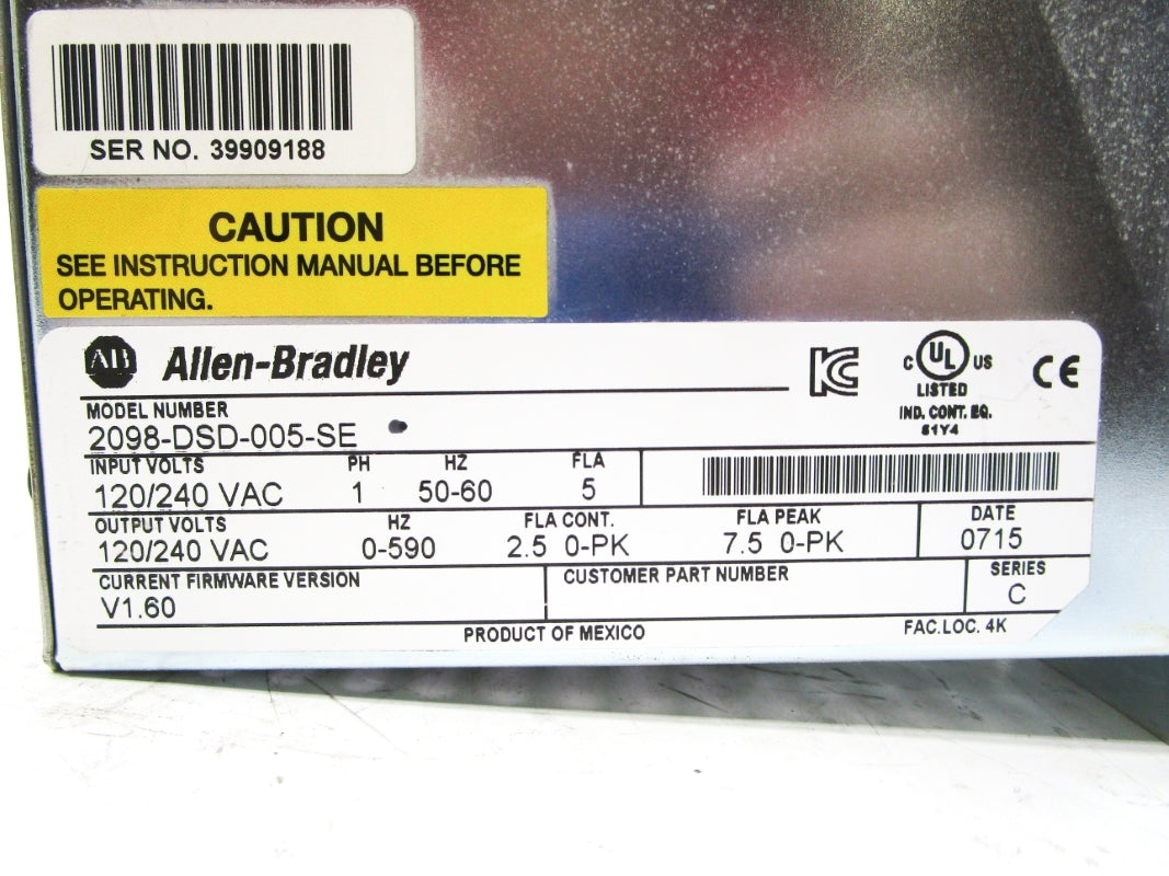 ALLEN BRADLEY 2098-DSD-005-SE SER. C F/W V1.60 NSMP