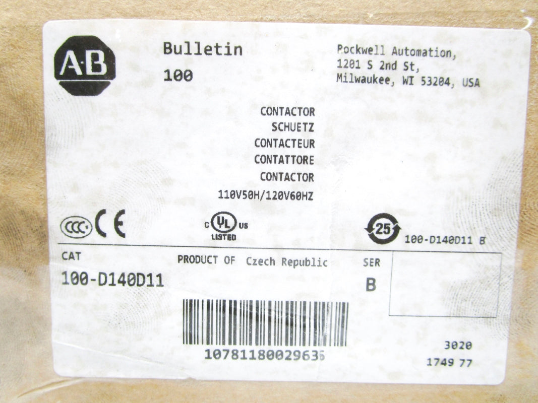 ALLEN BRADLEY 100-D140D11 SER. B 110/120V 250A (BR/WH) NSMP