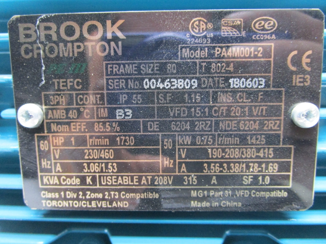 BROOK CROMPTON PA4M001-2 UNMP