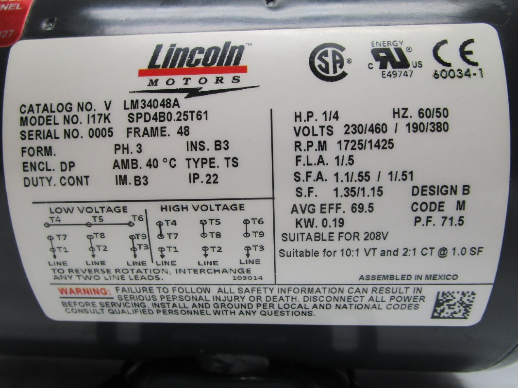 LINCOLN MOTORS LM34048A NSNP